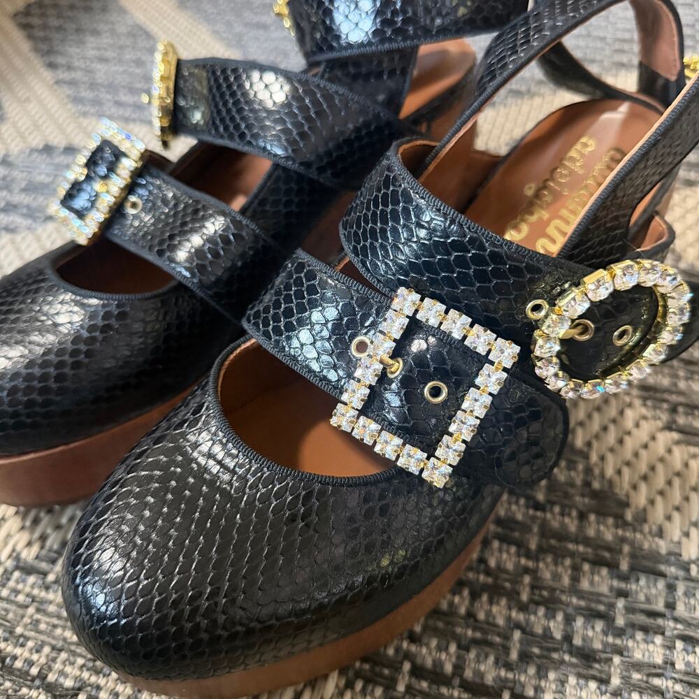 AUTUMN ADEIGBO TRIPLE STRAP CLOG - BLACK SNAKE EMBOSSED Sz EU40 - Picture 7 of 9